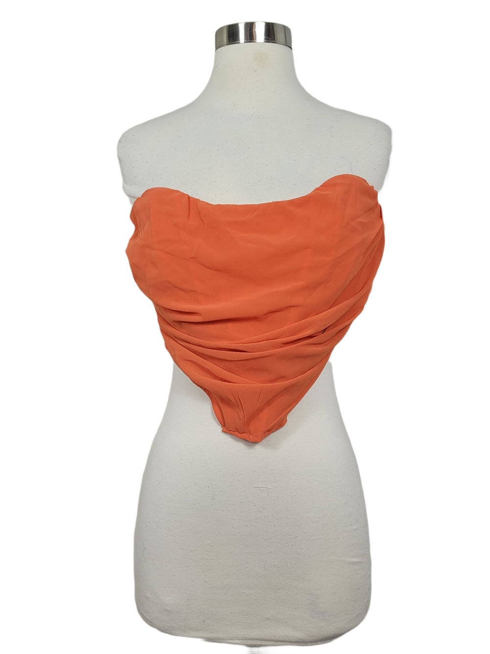 Pretty Little Thing PLT Orange Chiffon Ruched  Corset Baddie Crop Top Size 6